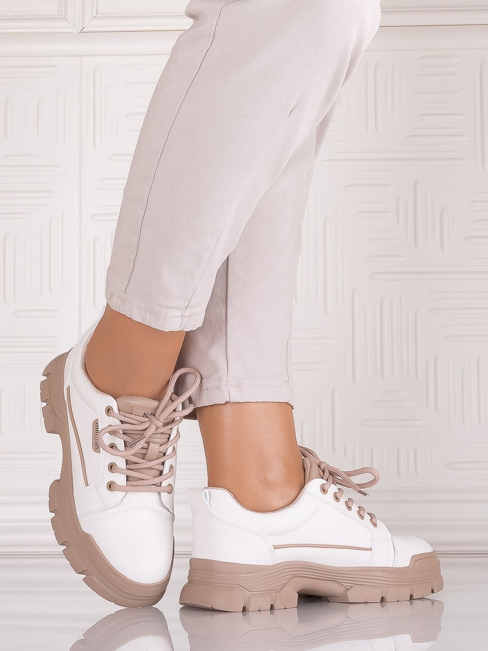 Pantofi casual Alb-Bej dama din Piele Ecologica Astoia - poza 5