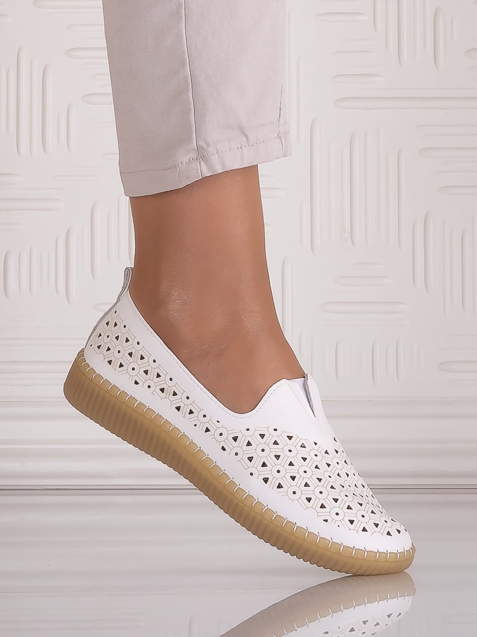 Pantofi casual Alb dama din Piele Ecologica Belvina - poza 1