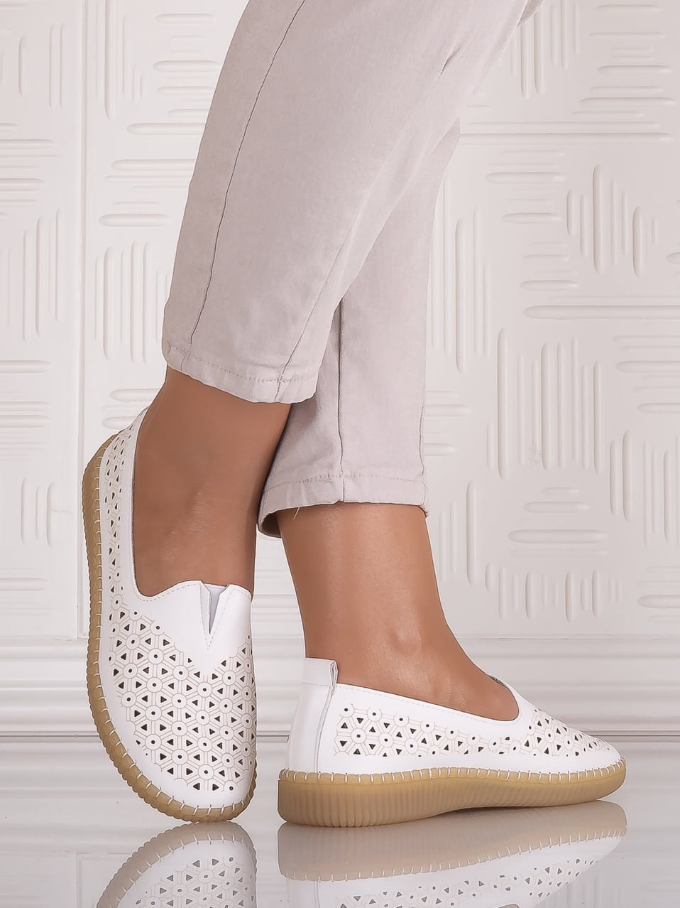 Pantofi casual Alb dama din Piele Ecologica Belvina - poza 3