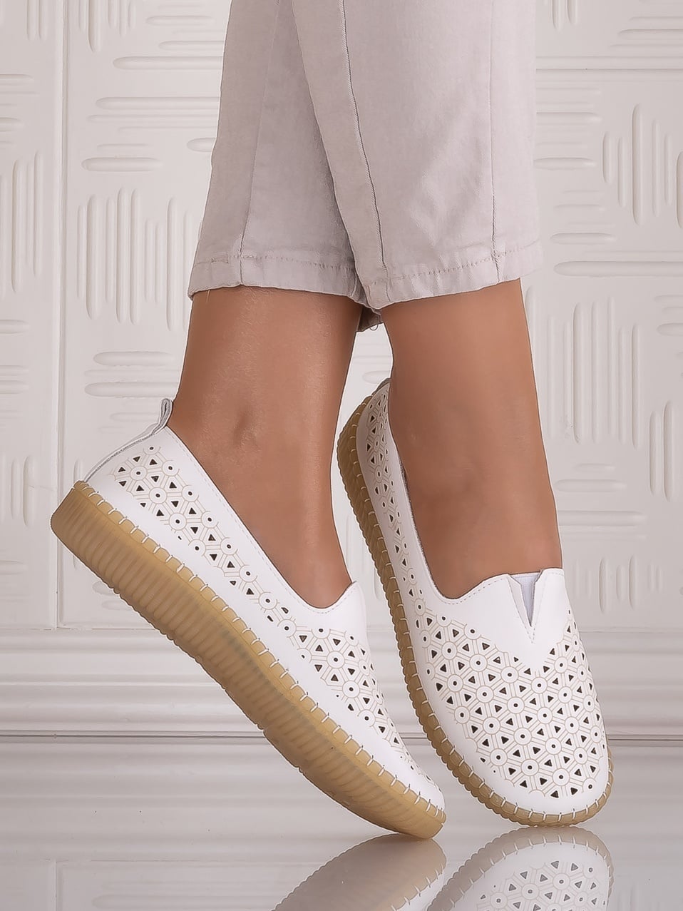 Pantofi casual Alb dama din Piele Ecologica Belvina - poza 4