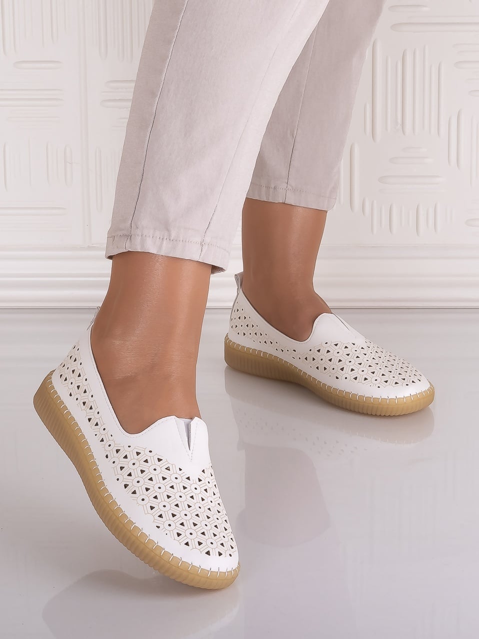 Pantofi casual Alb dama din Piele Ecologica Belvina - poza 5