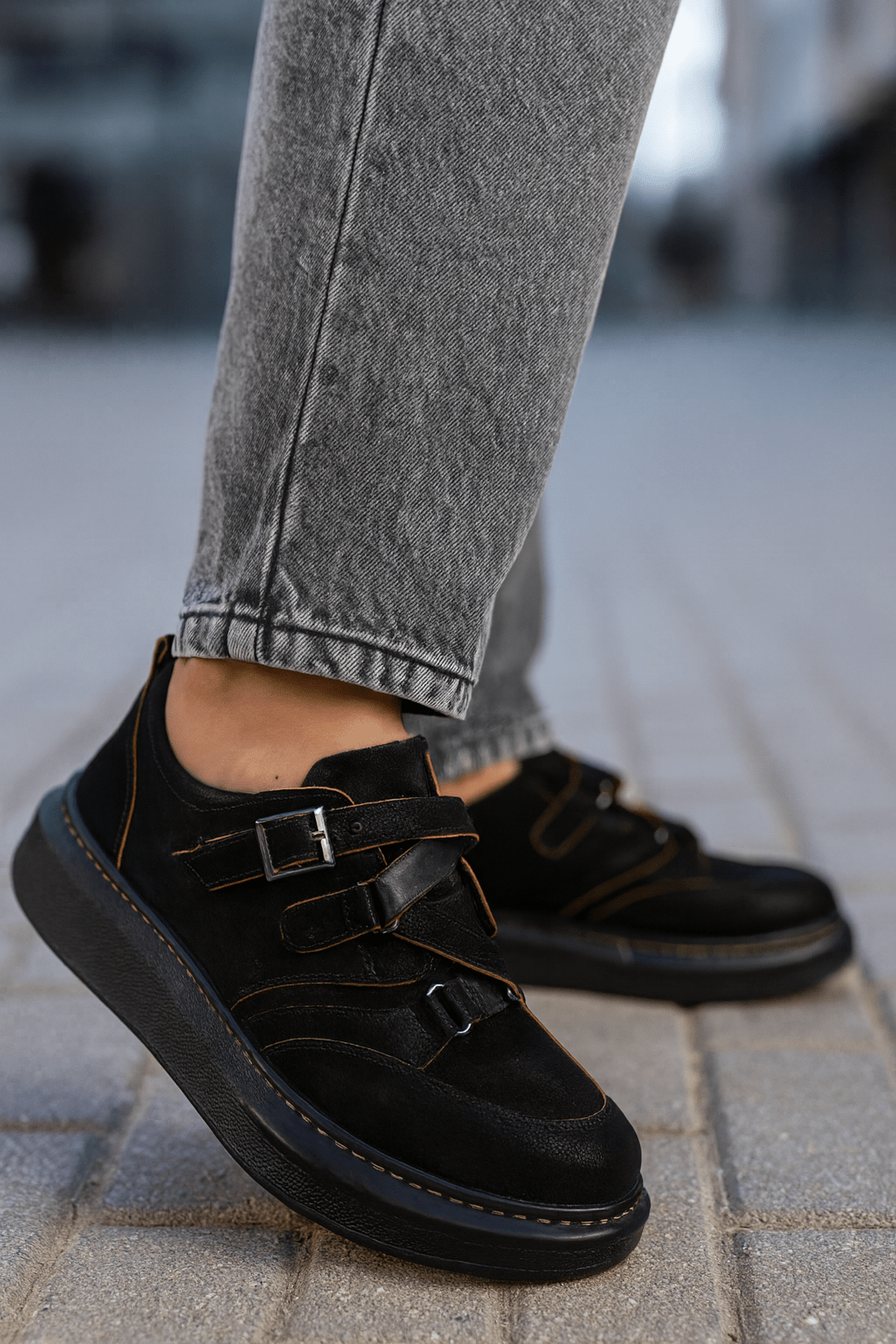 Pantofi Casual Barbati din Piele Negri cu Catarame - ANDI
