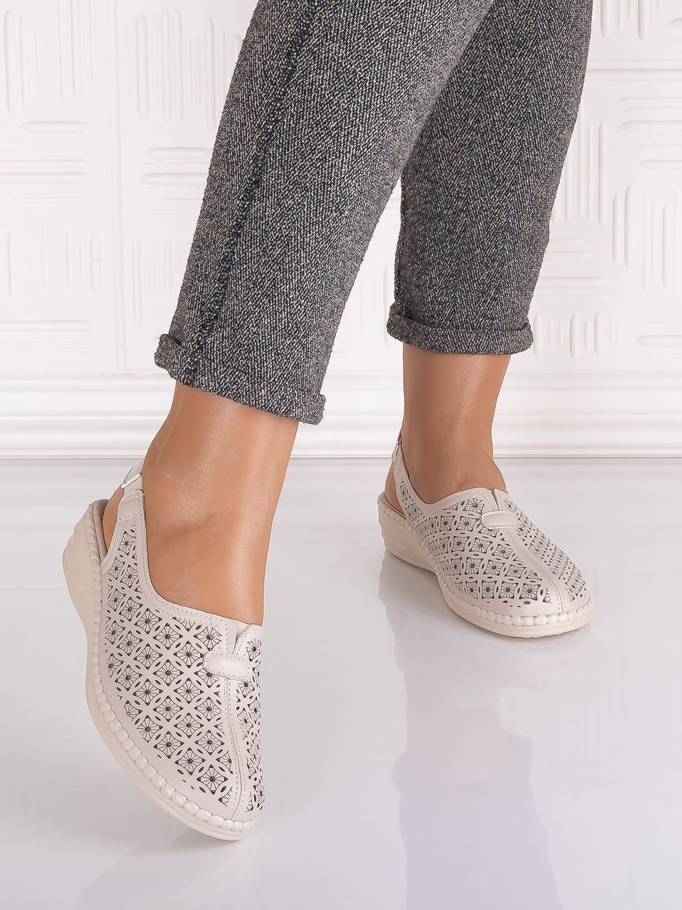 Pantofi casual Bej dama din Piele Ecologica Adnana - poza 1
