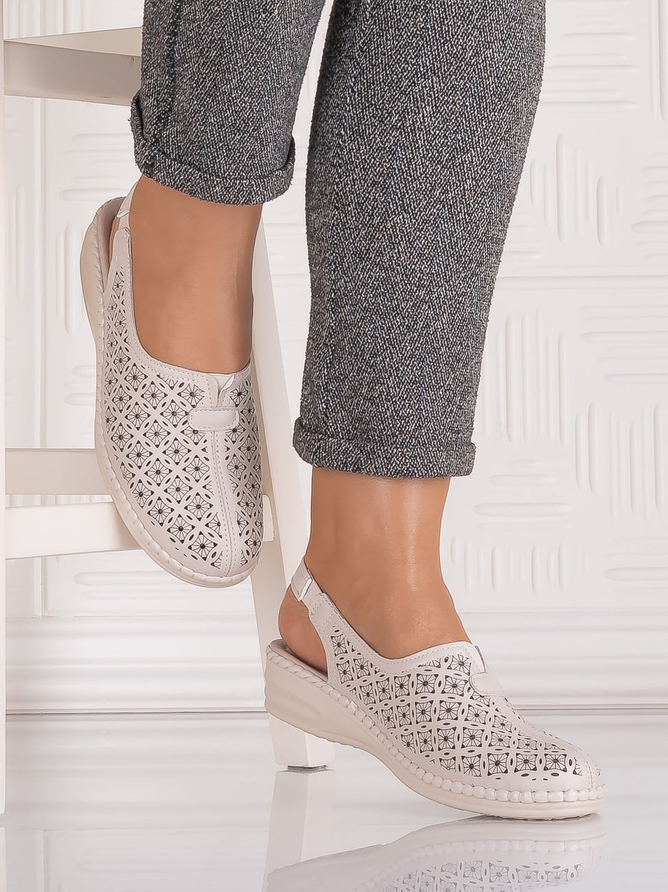 Pantofi casual Bej dama din Piele Ecologica Adnana - poza 3