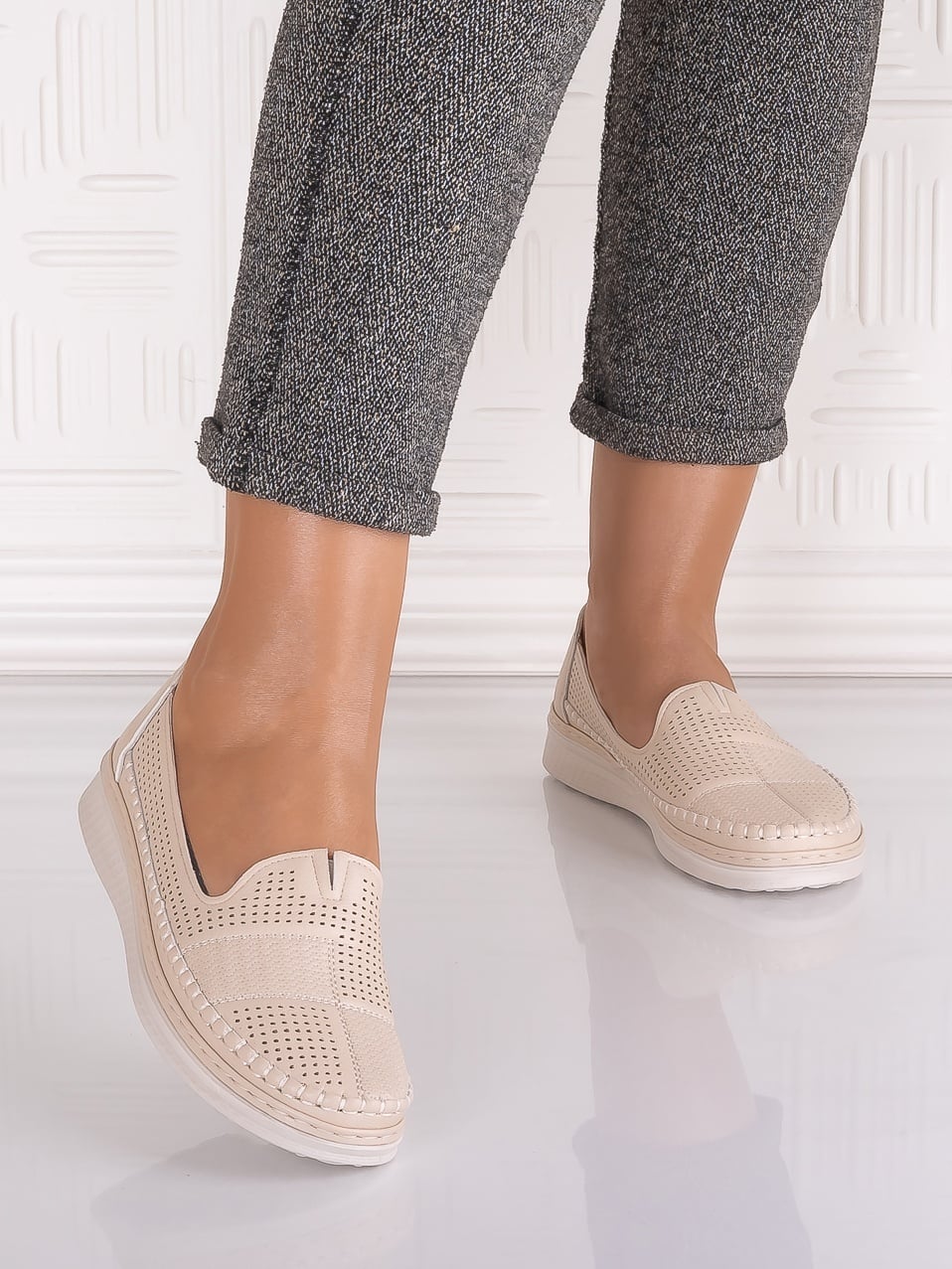 Pantofi casual Bej dama din Piele Ecologica Arsene - poza 1