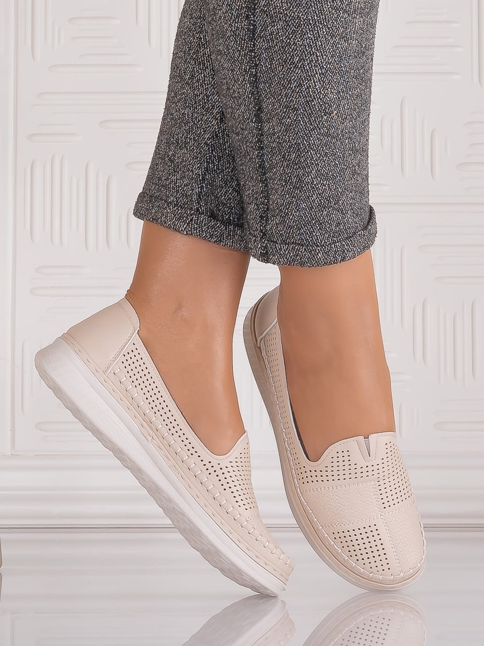 Pantofi casual Bej dama din Piele Ecologica Arsene - poza 2