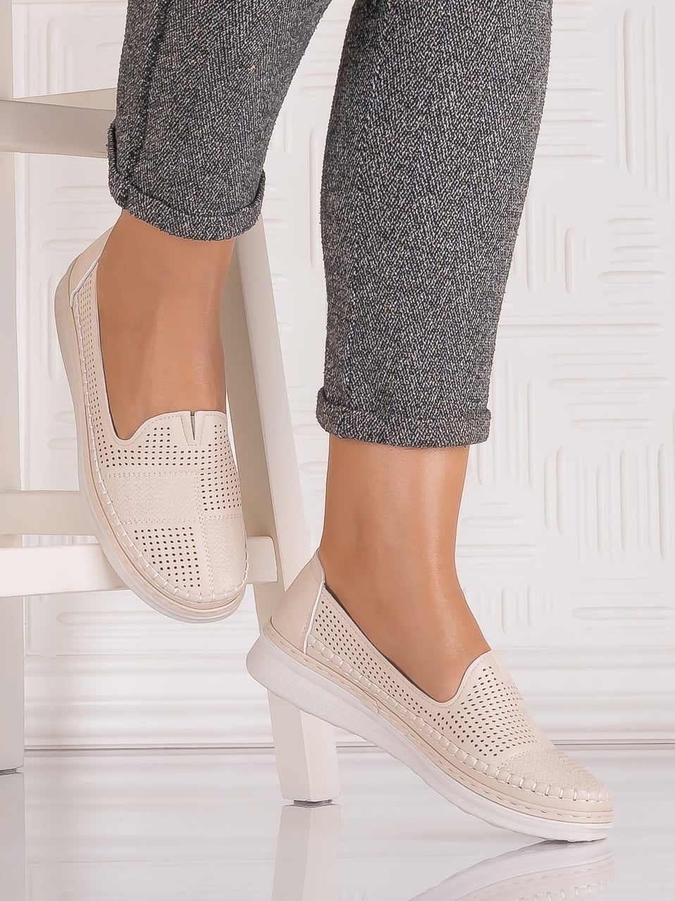 Pantofi casual Bej dama din Piele Ecologica Arsene - poza 3