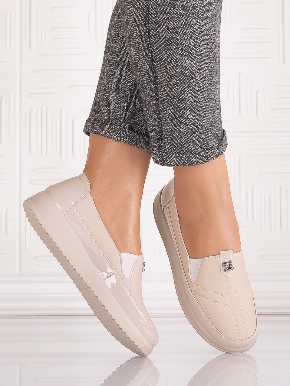 Pantofi casual Bej dama din Piele Ecologica Assia - poza 1