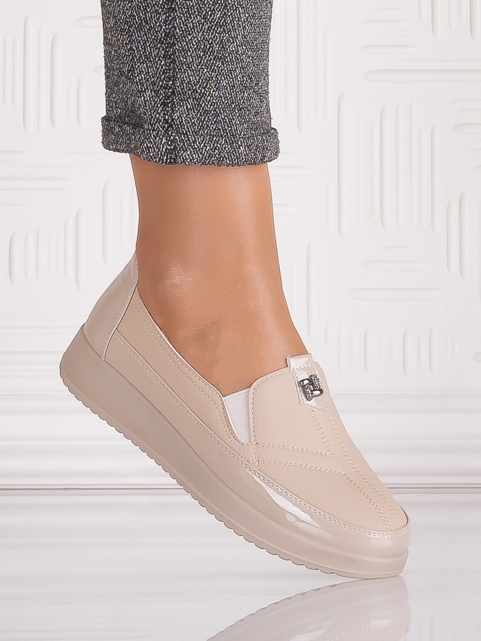 Pantofi casual Bej dama din Piele Ecologica Assia - poza 2