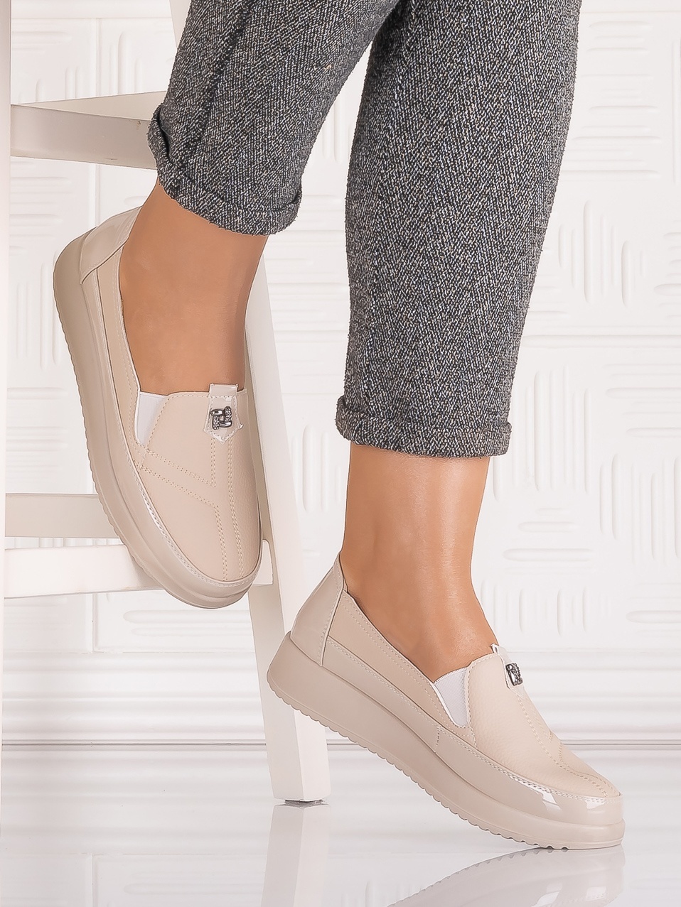 Pantofi casual Bej dama din Piele Ecologica Assia - poza 3