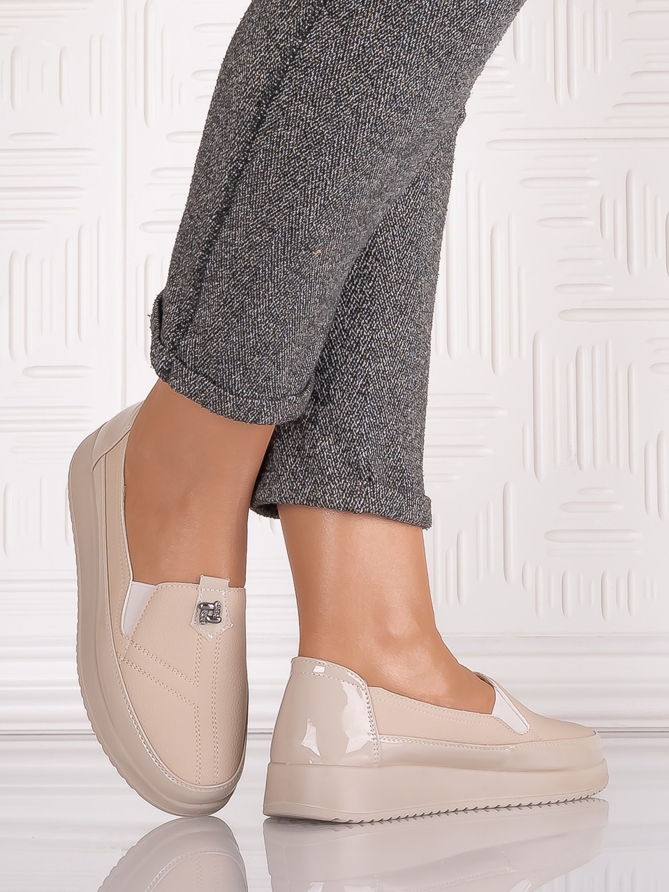 Pantofi casual Bej dama din Piele Ecologica Assia - poza 4