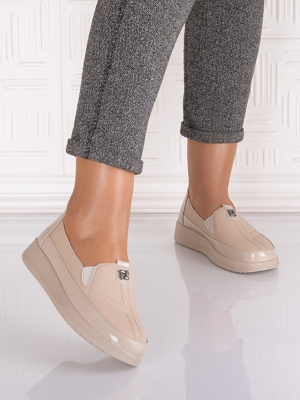 Pantofi casual Bej dama din Piele Ecologica Assia - poza 5