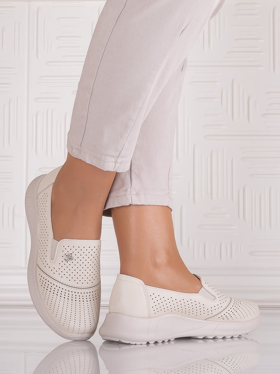 Pantofi casual Bej dama din Piele Ecologica Aurasta - poza 2