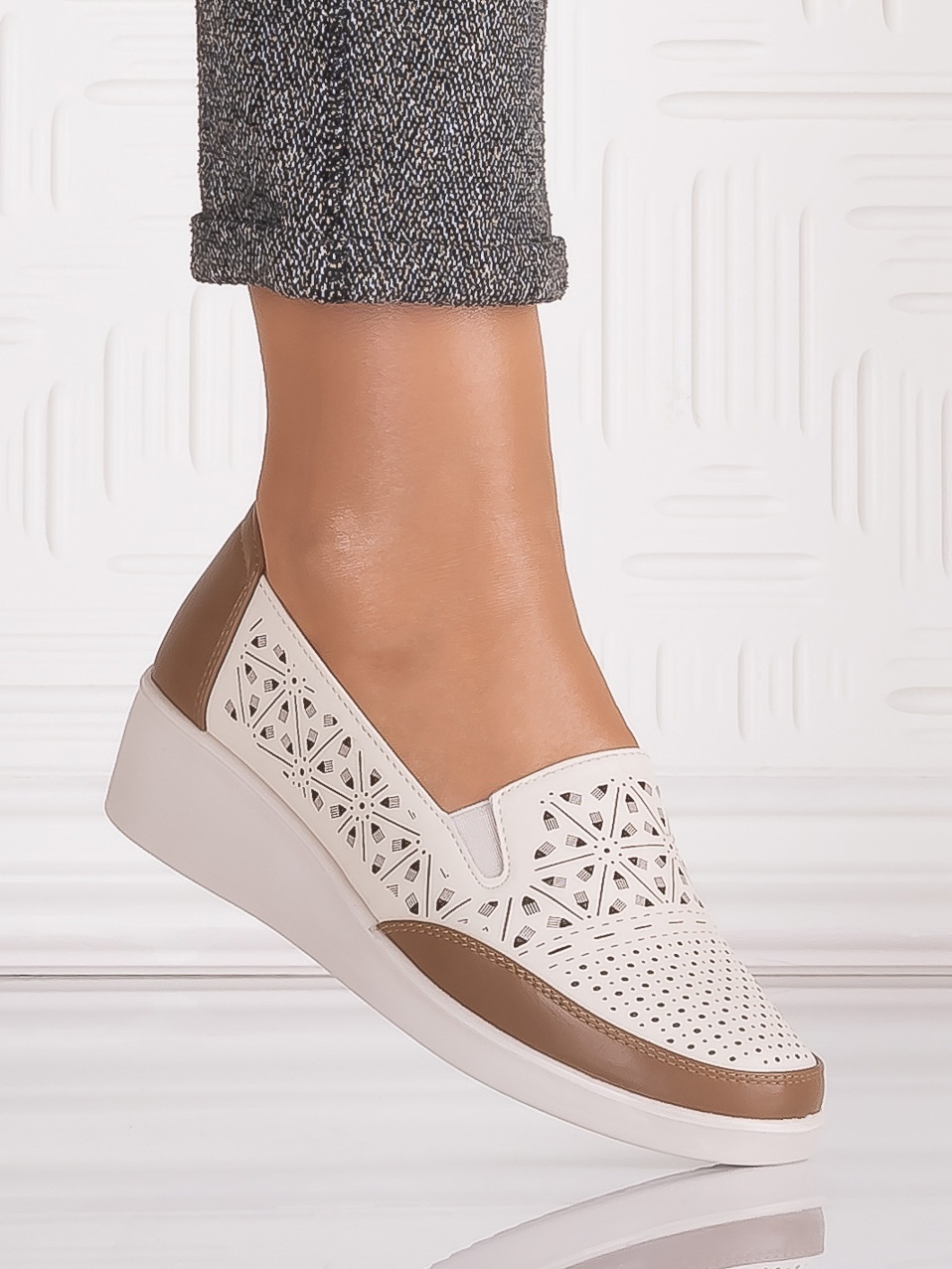 Pantofi casual Bej dama din Piele Ecologica Aveline
