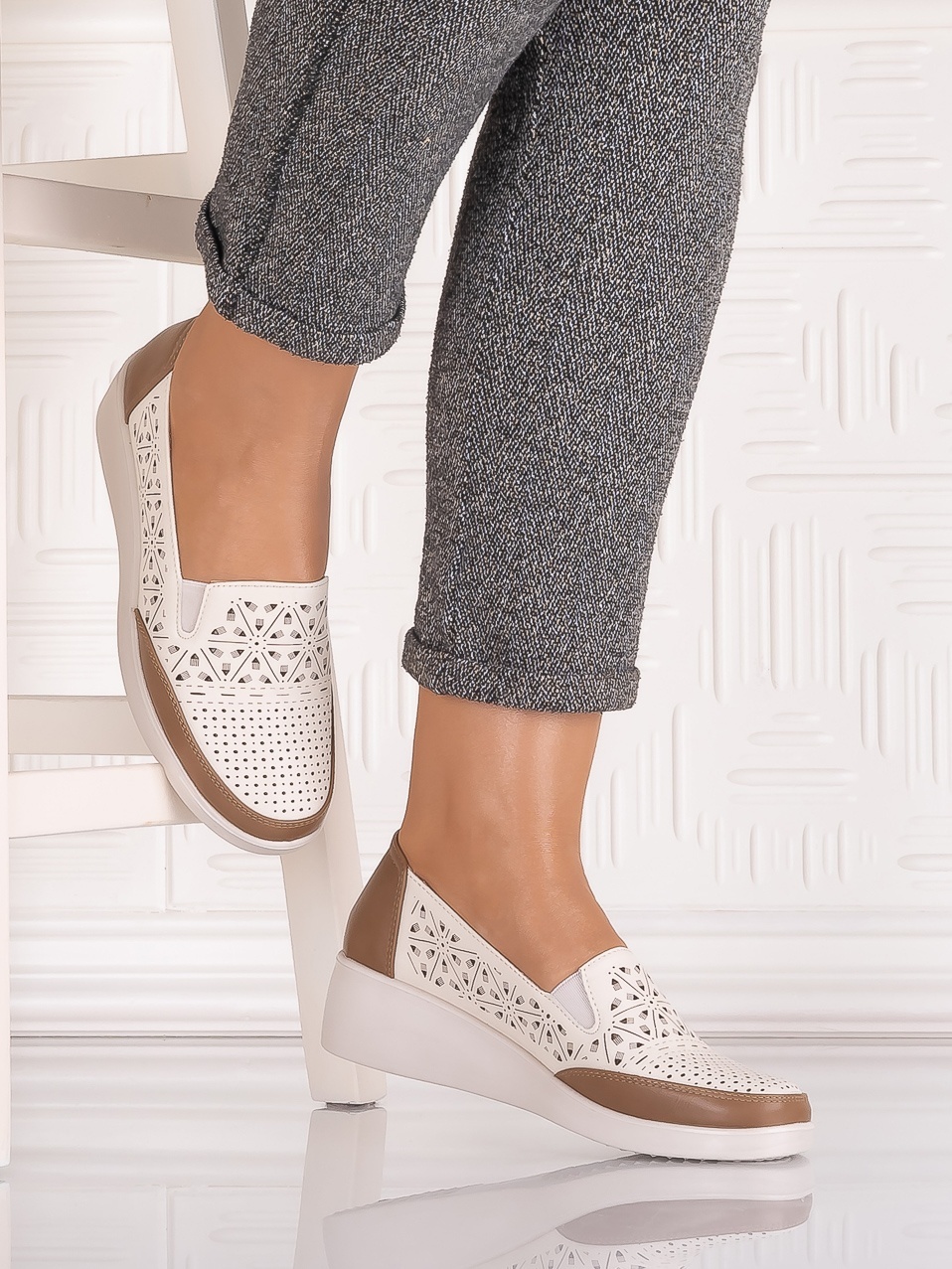 Pantofi casual Bej dama din Piele Ecologica Aveline - poza 2
