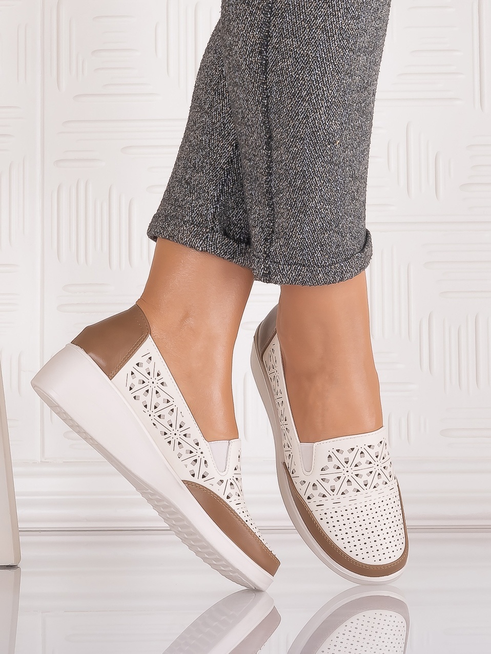 Pantofi casual Bej dama din Piele Ecologica Aveline - poza 3