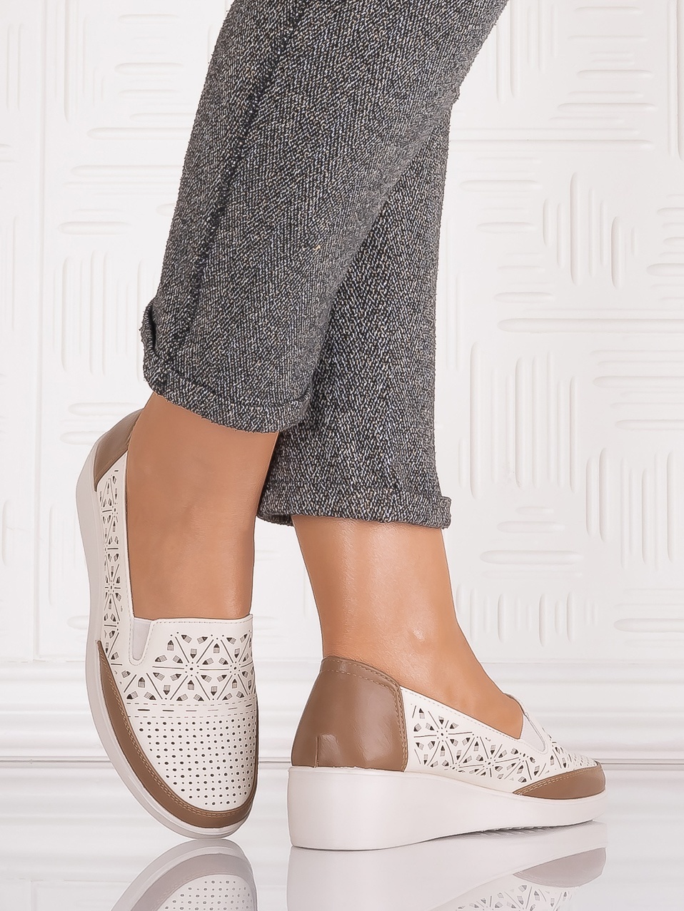 Pantofi casual Bej dama din Piele Ecologica Aveline - poza 4