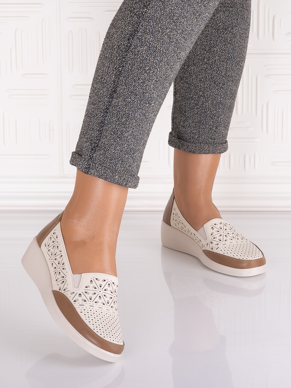 Pantofi casual Bej dama din Piele Ecologica Aveline - poza 5