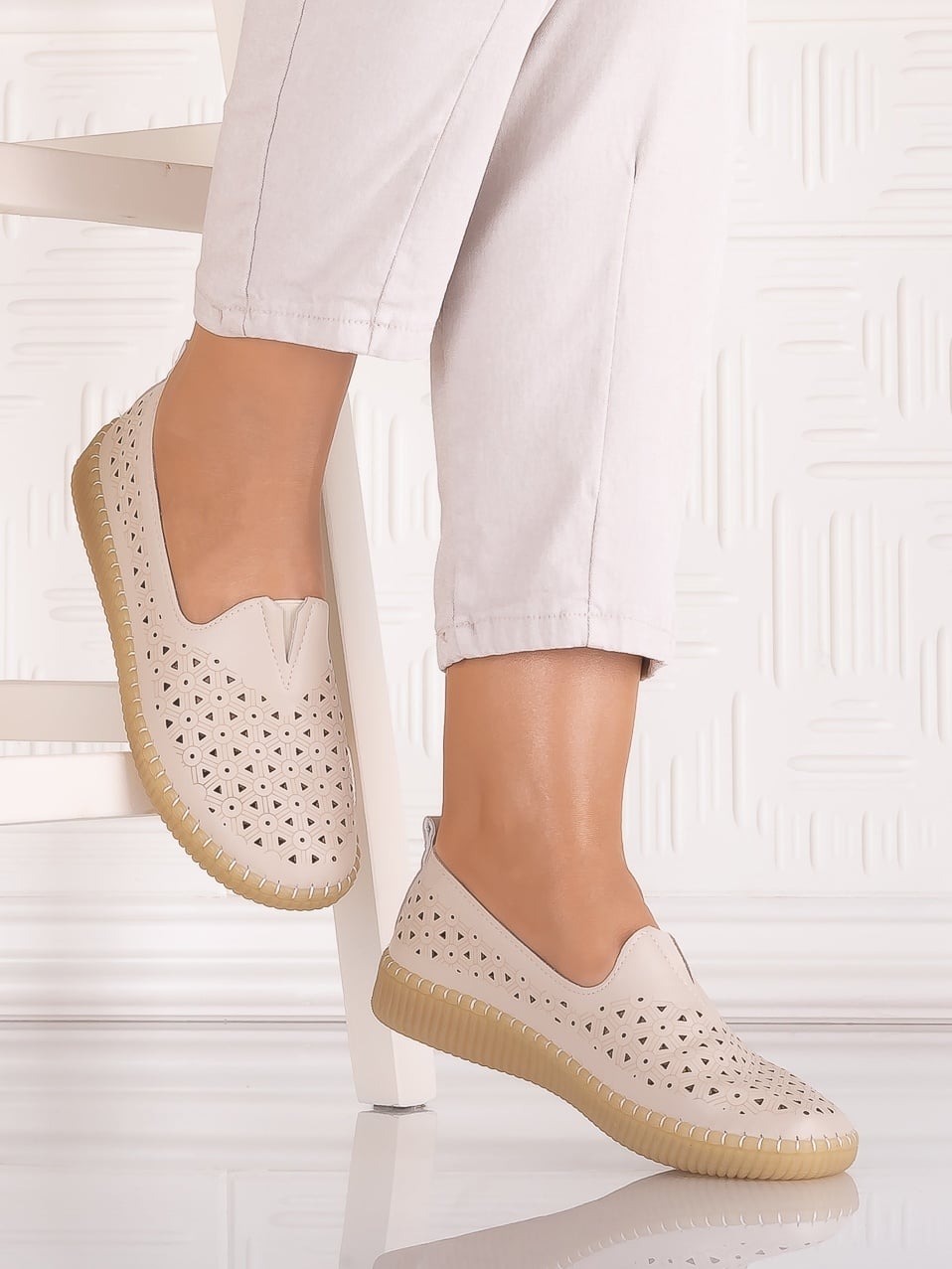 Pantofi casual Bej dama din Piele Ecologica Belvina - poza 1