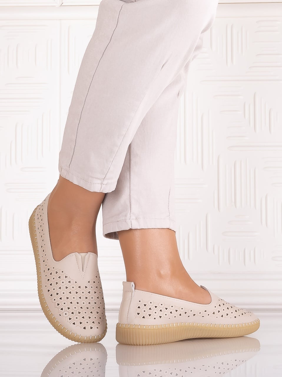 Pantofi casual Bej dama din Piele Ecologica Belvina - poza 2