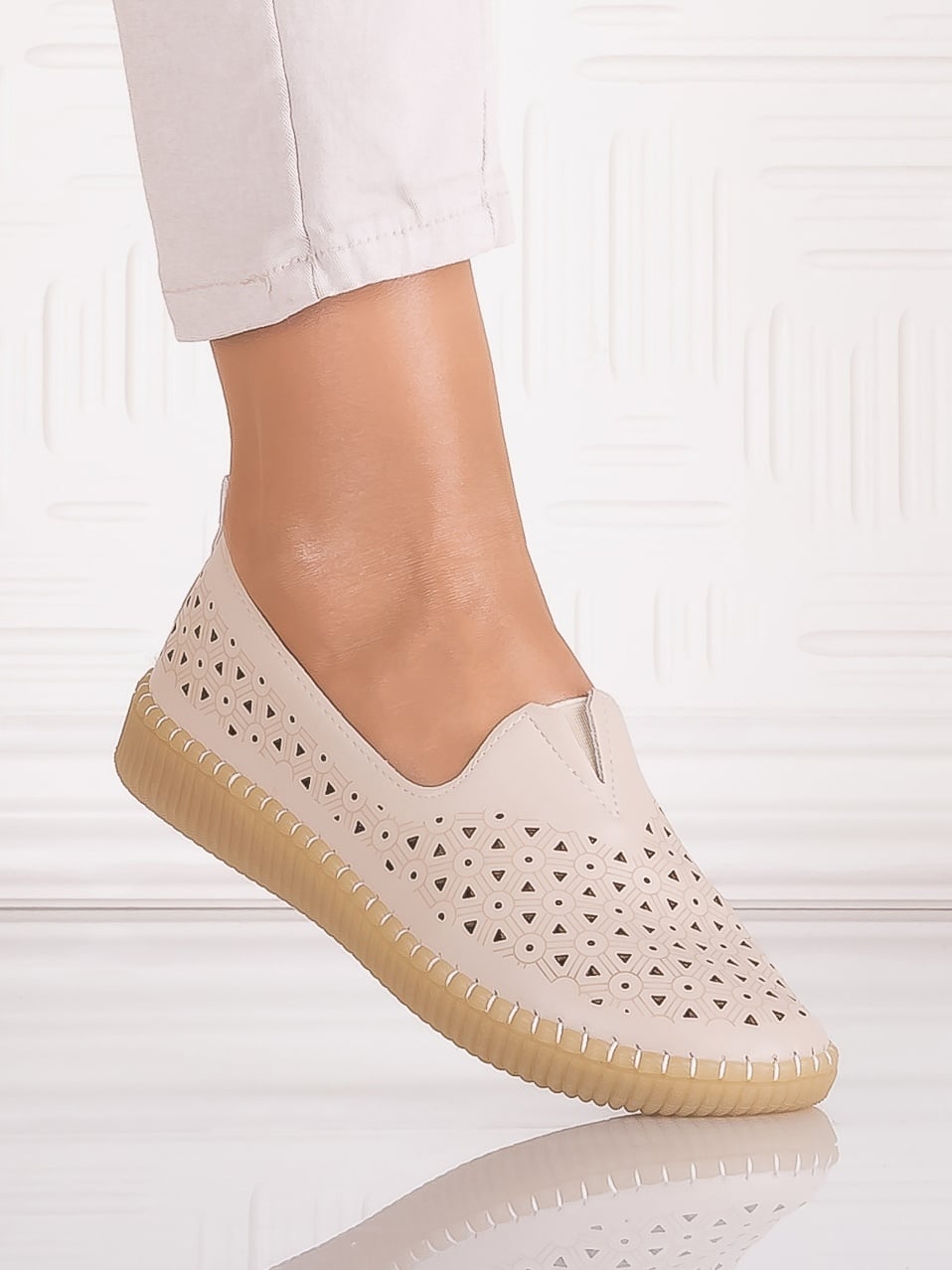Pantofi casual Bej dama din Piele Ecologica Belvina - poza 3
