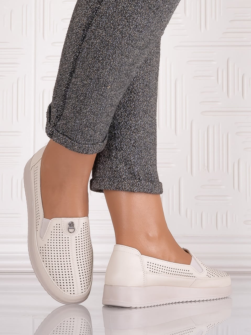 Pantofi casual Bej dama din Piele Ecologica Romason - poza 1