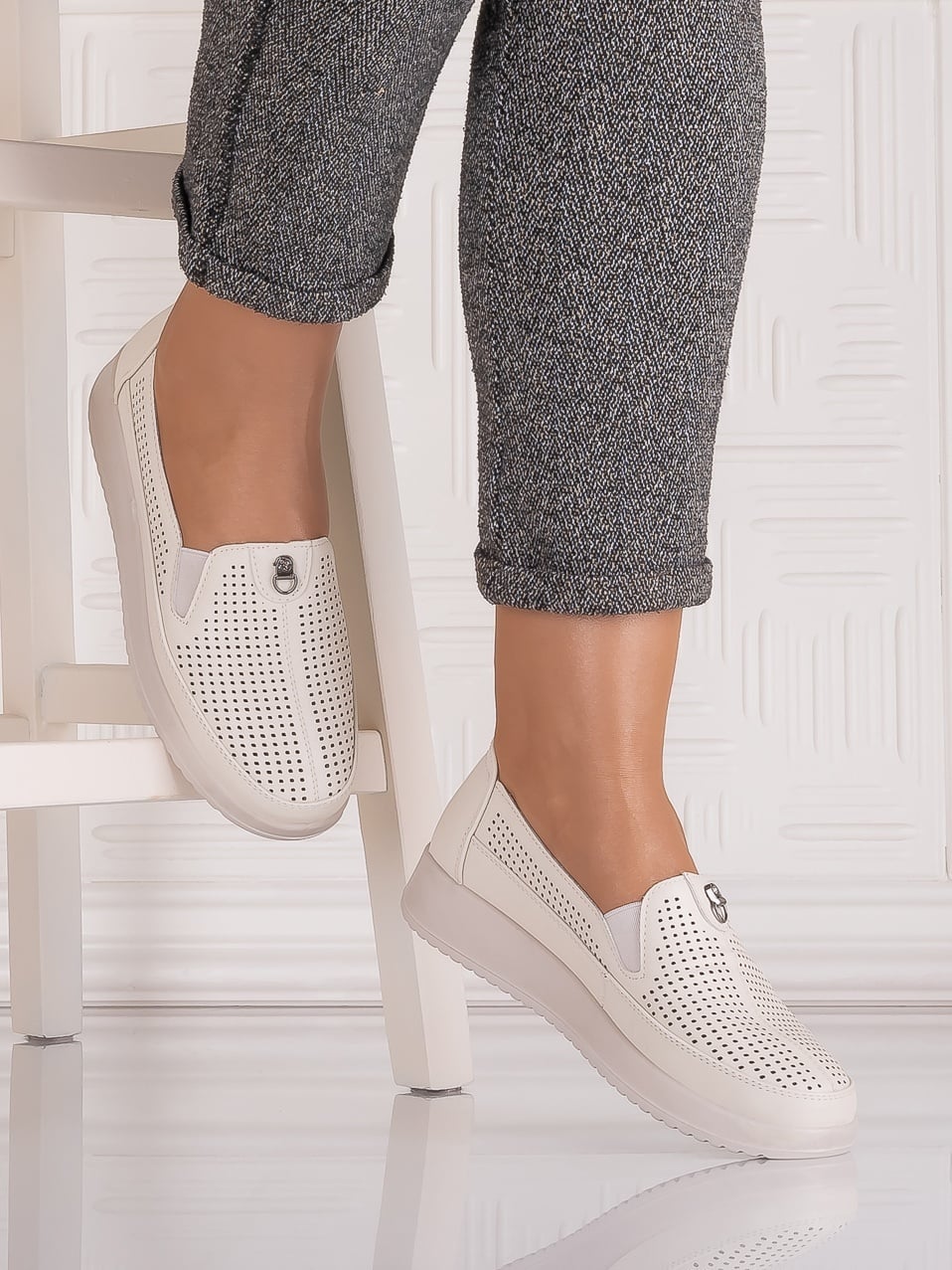 Pantofi casual Bej dama din Piele Ecologica Romason - poza 2