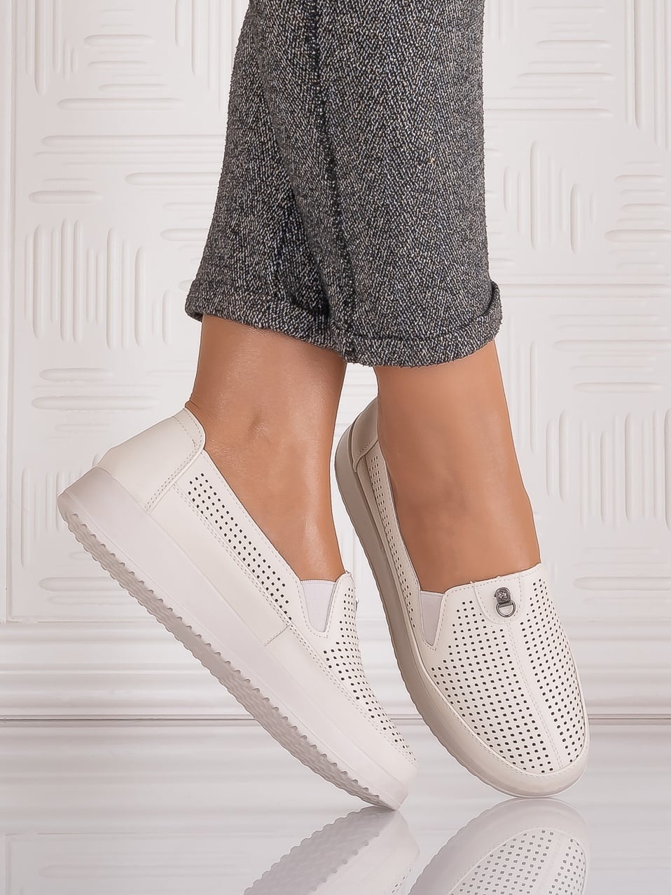 Pantofi casual Bej dama din Piele Ecologica Romason - poza 3