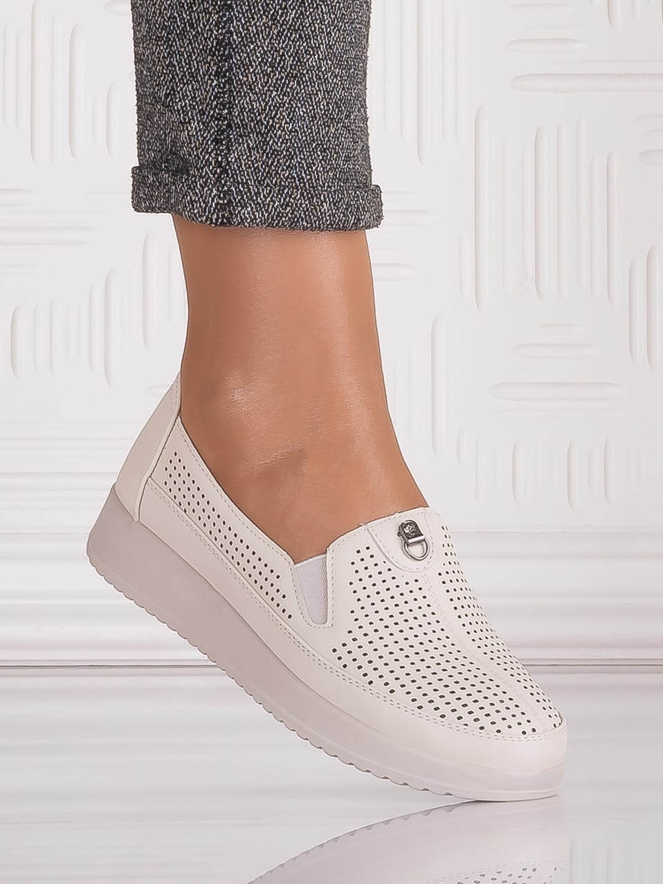 Pantofi casual Bej dama din Piele Ecologica Romason - poza 4