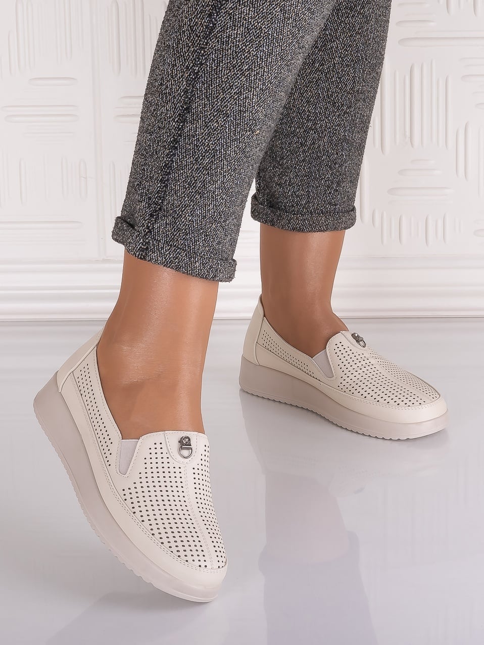 Pantofi casual Bej dama din Piele Ecologica Romason - poza 5