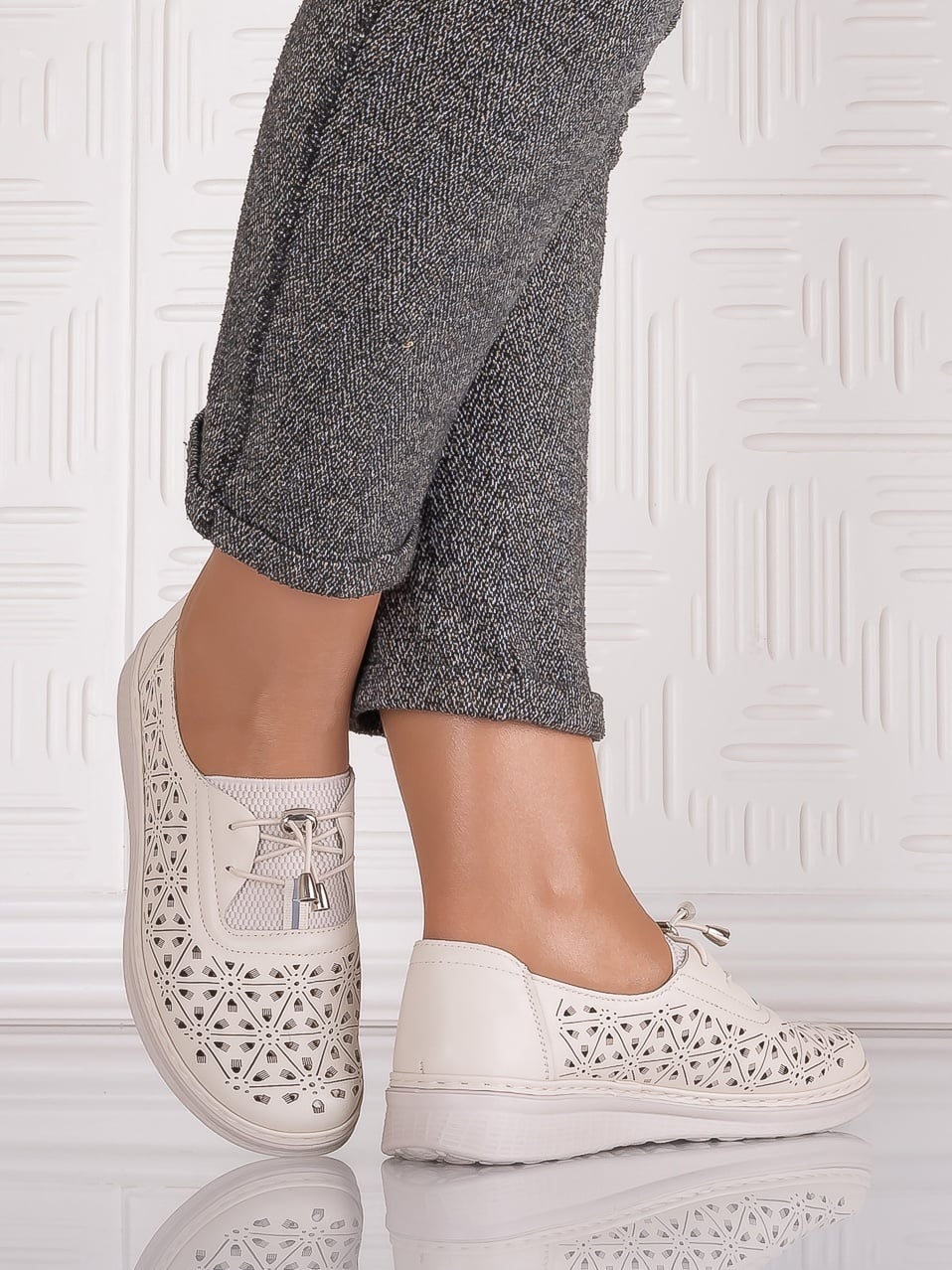 Pantofi casual Bej dama din Piele Ecologica Sorata - poza 1