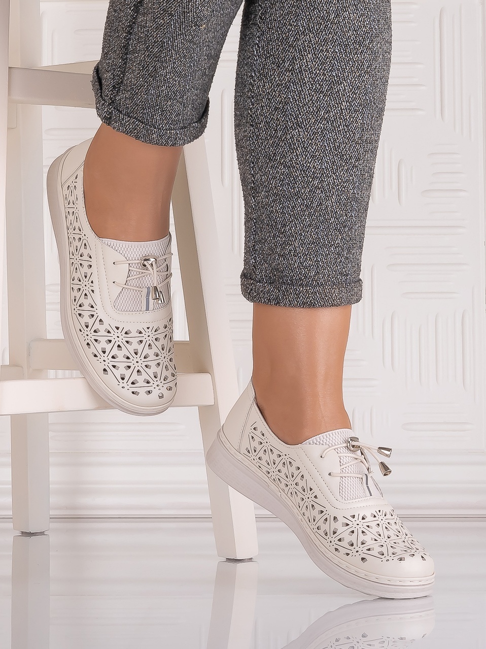Pantofi casual Bej dama din Piele Ecologica Sorata - poza 2