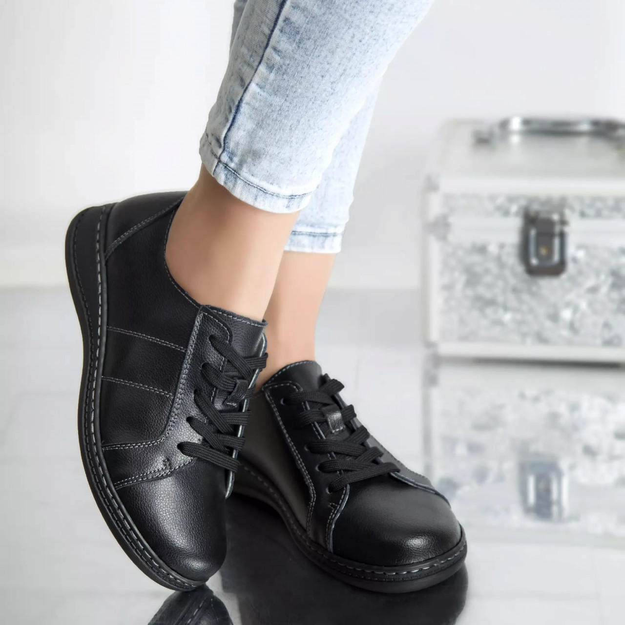 Pantofi casual bety negru piele naturala - poza 1