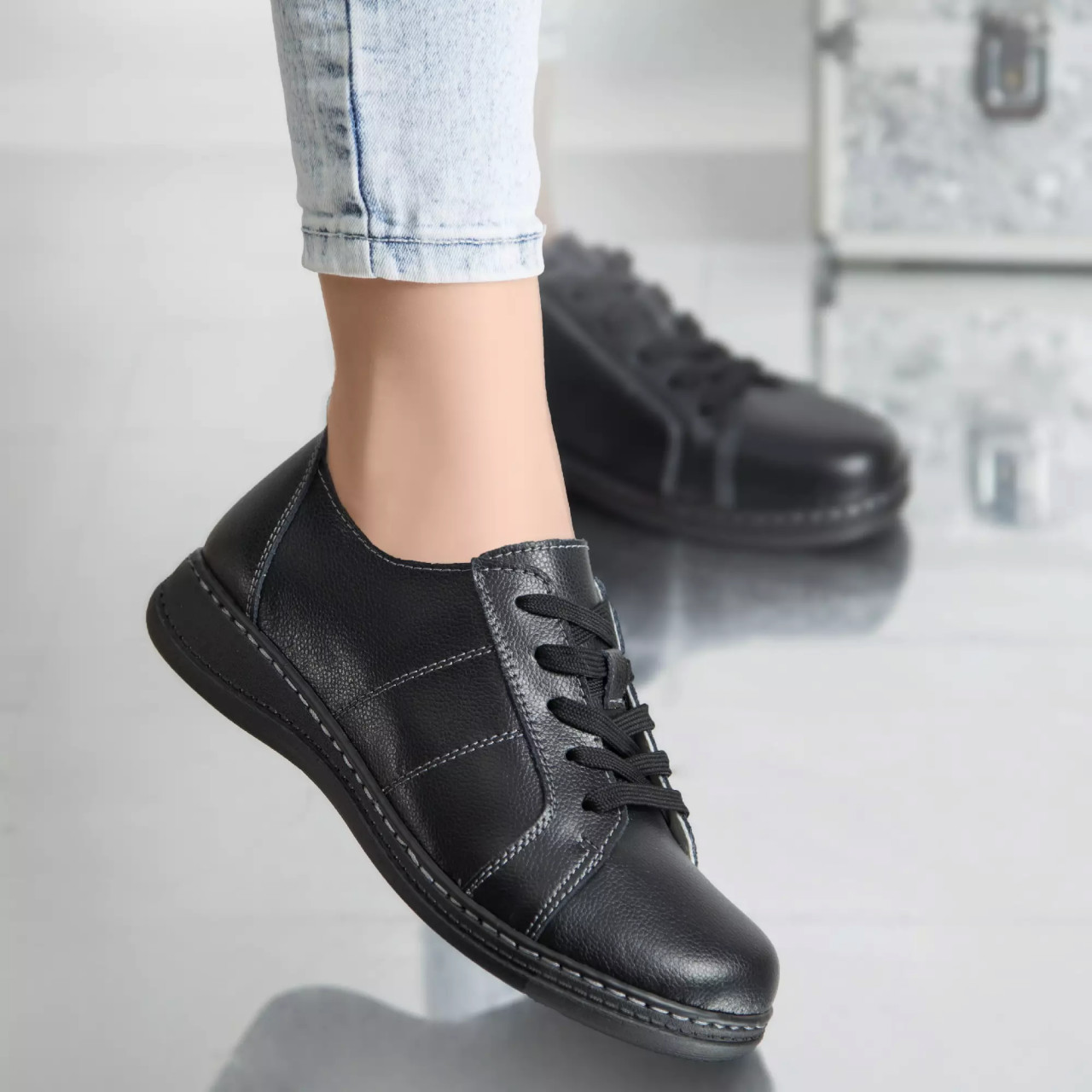 Pantofi casual bety negru piele naturala - poza 3