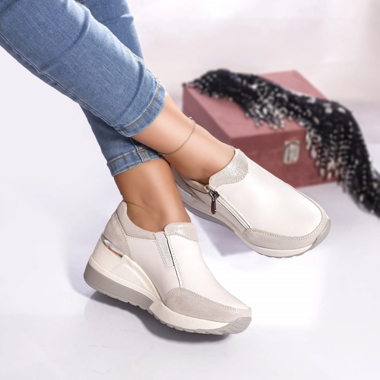 Pantofi casual brook piele naturala alb - poza 1