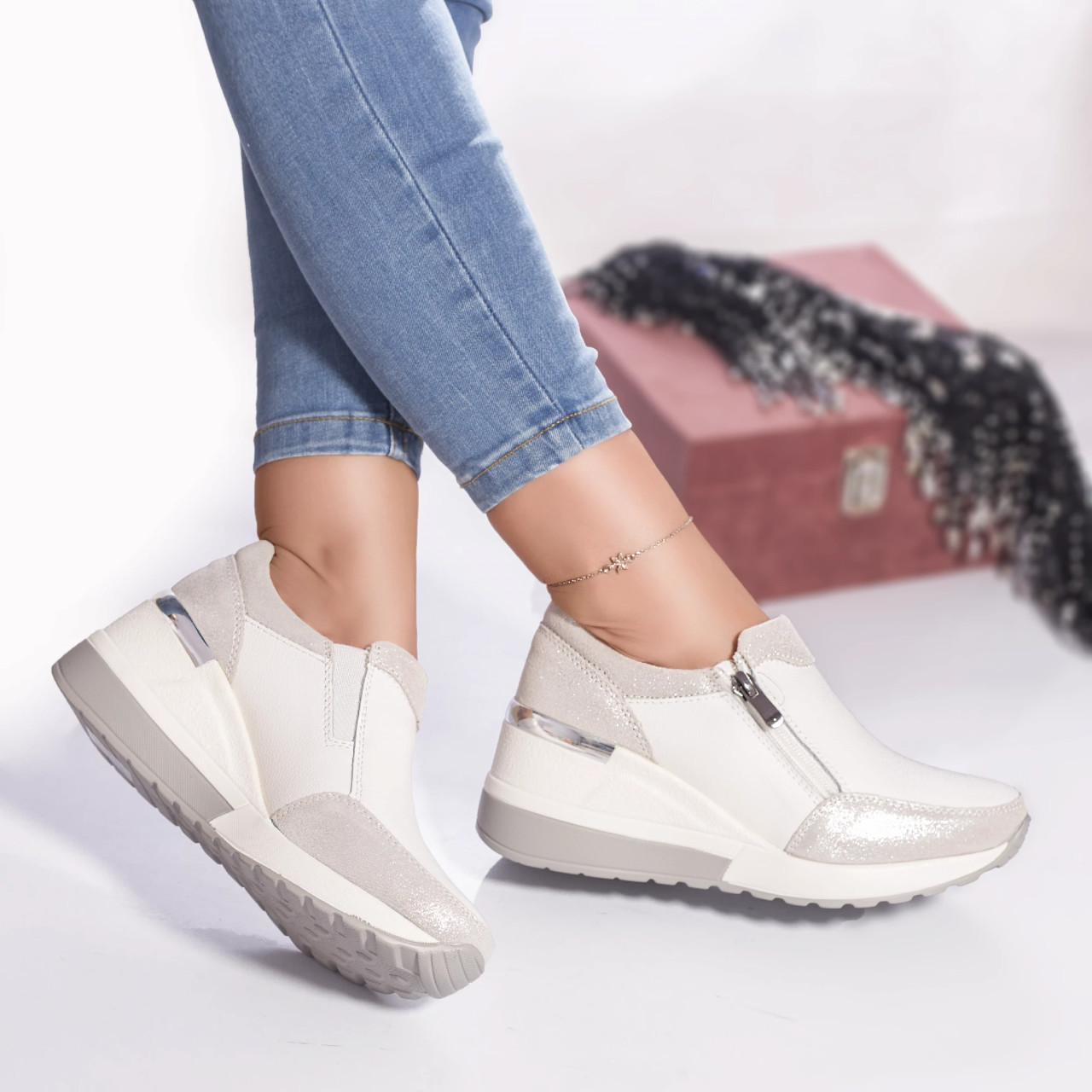 Pantofi casual brook piele naturala alb - poza 4