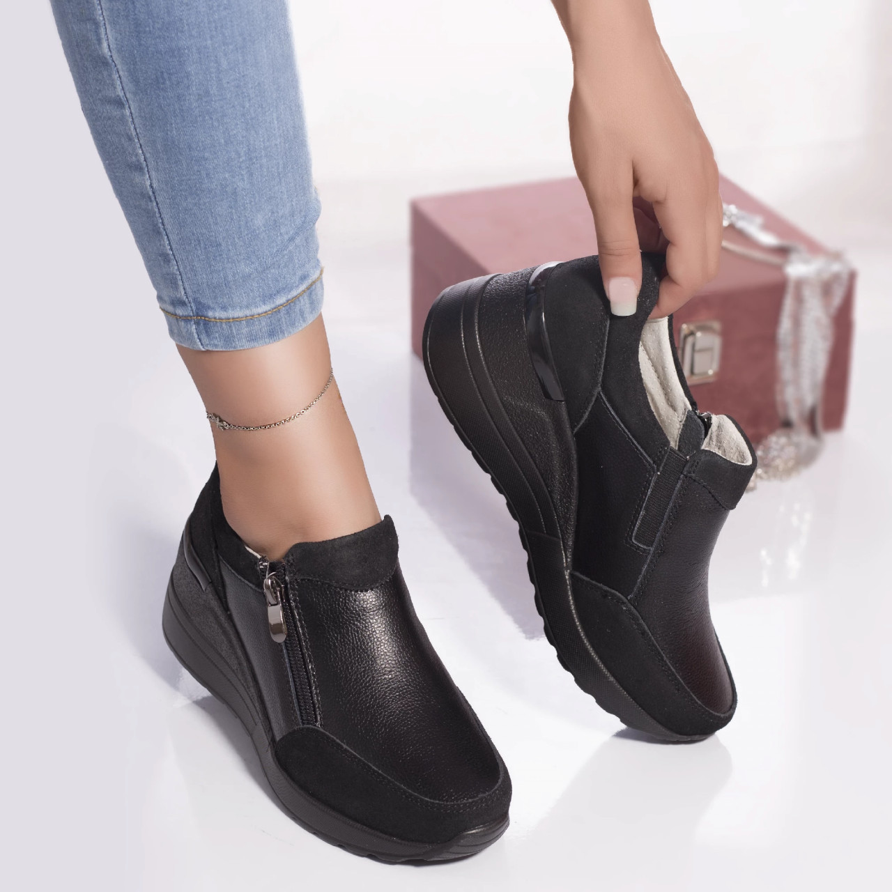 Pantofi casual brook piele naturala negru - poza 2