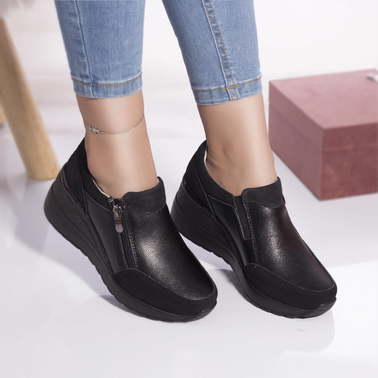 Pantofi casual brook piele naturala negru - poza 4