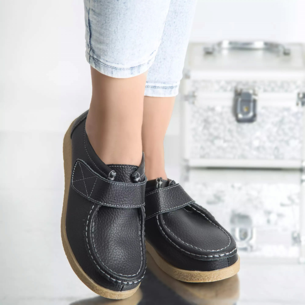 Pantofi casual chloly negru piele naturala - poza 4