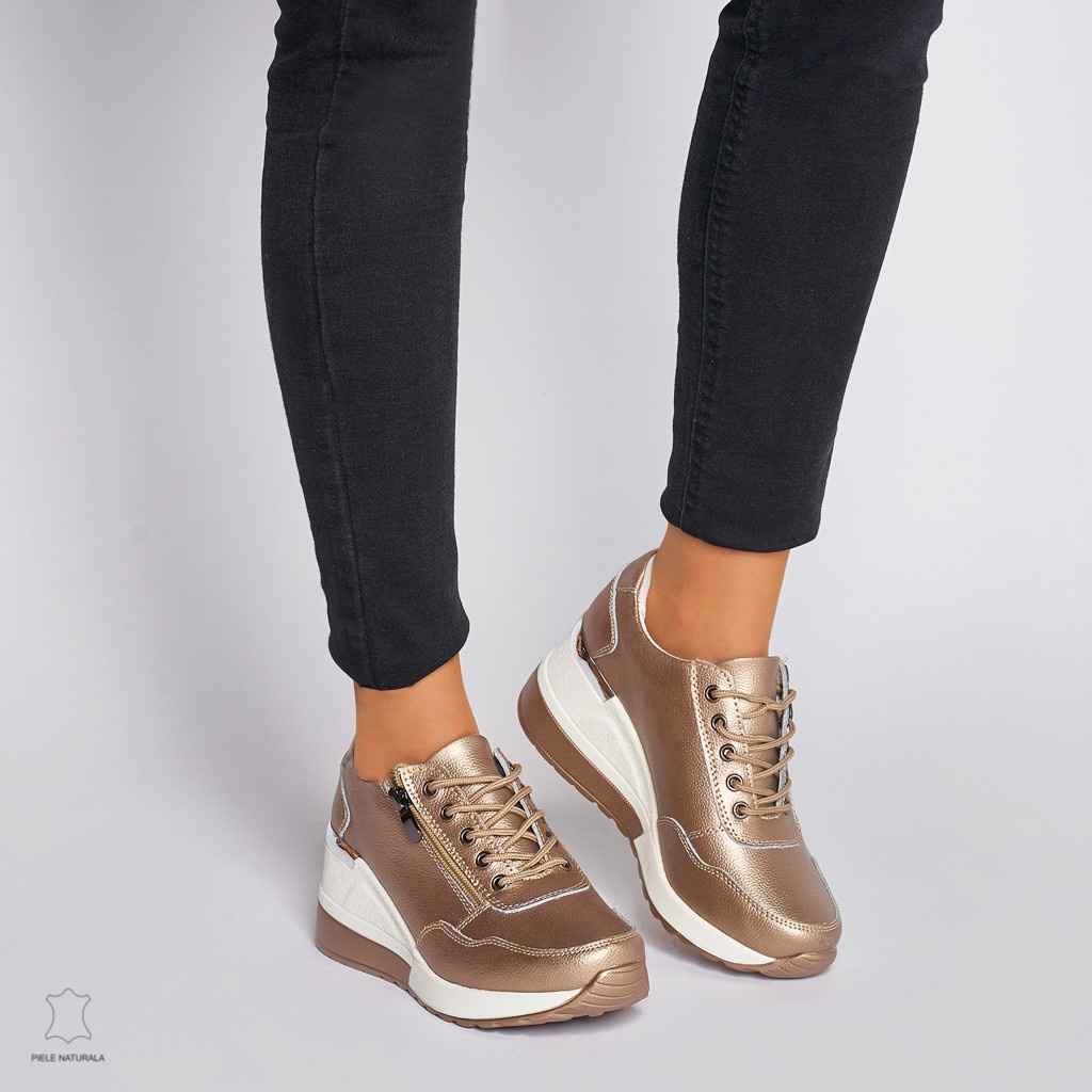 Pantofi Casual dama din Piele Naturala CRL0068 AURIU