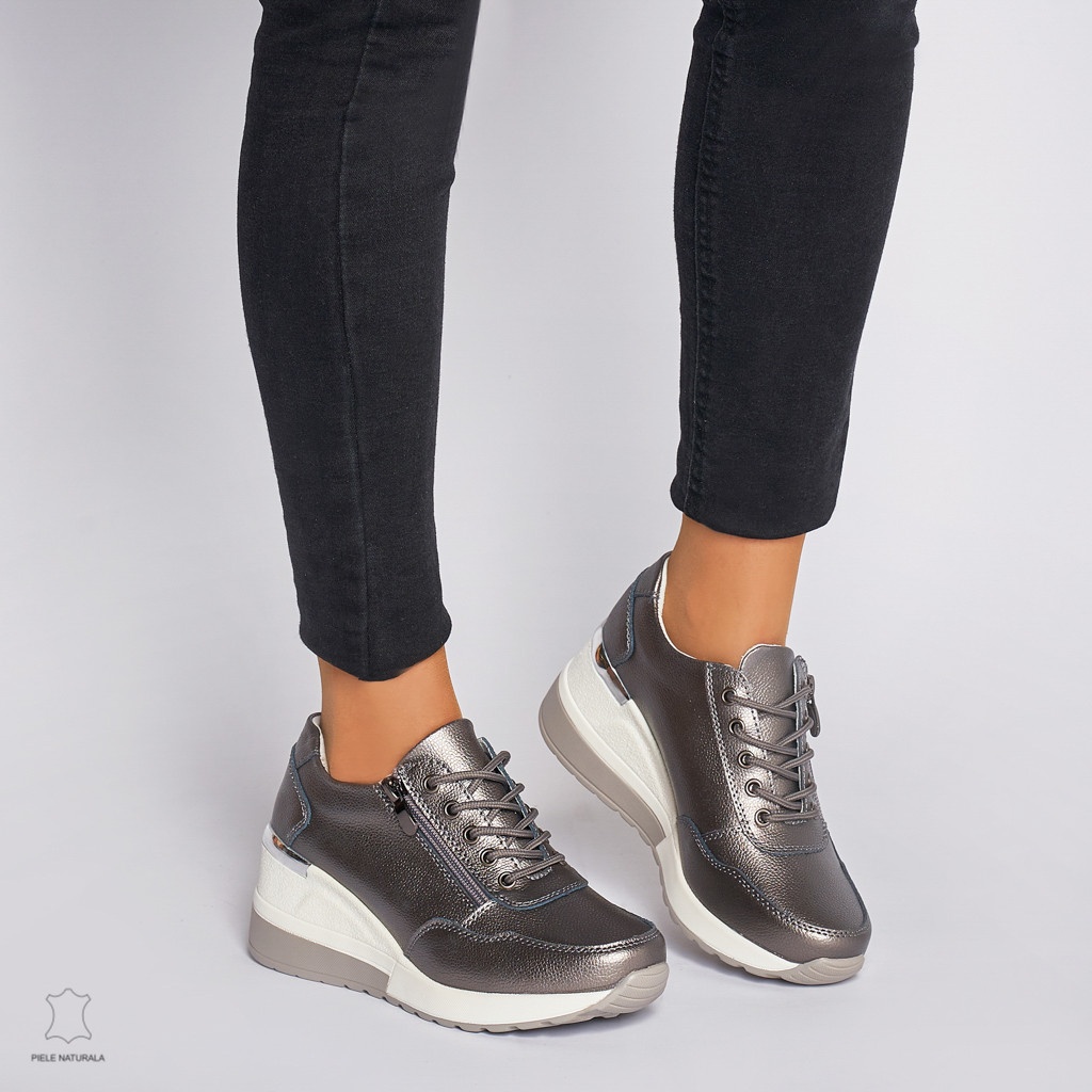 Pantofi Casual dama din Piele Naturala CRL0068 PEWTER