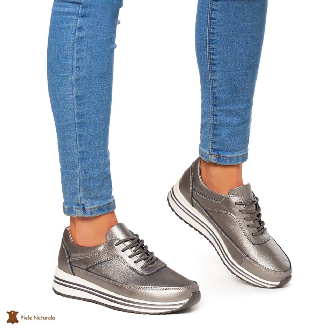 Pantofi Casual dama din Piele naturala CRL00809 PEWTER