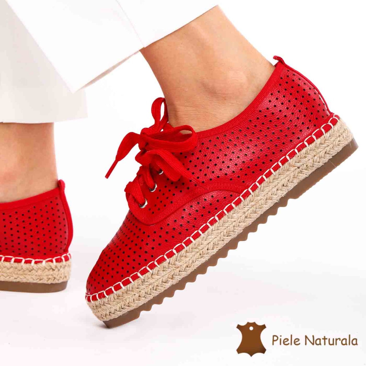 Pantofi casual dama din Piele naturală CRL0153 ROSU