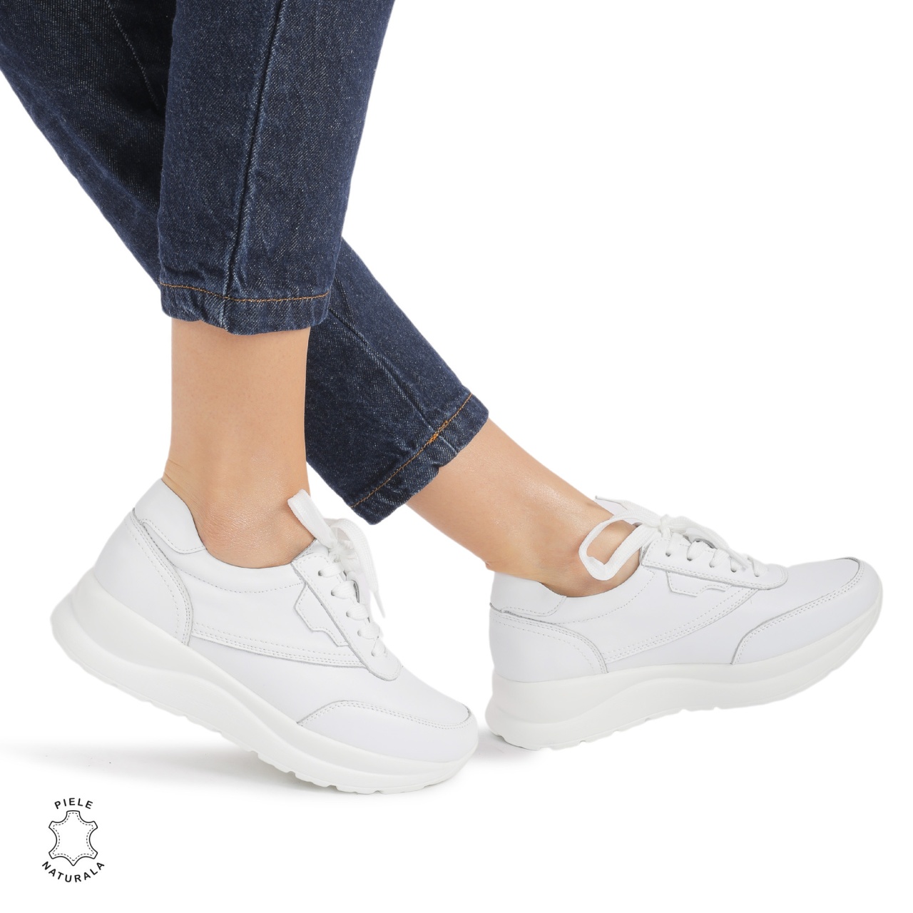 Pantofi Casual dama din Piele Naturala CRL0855 ALB