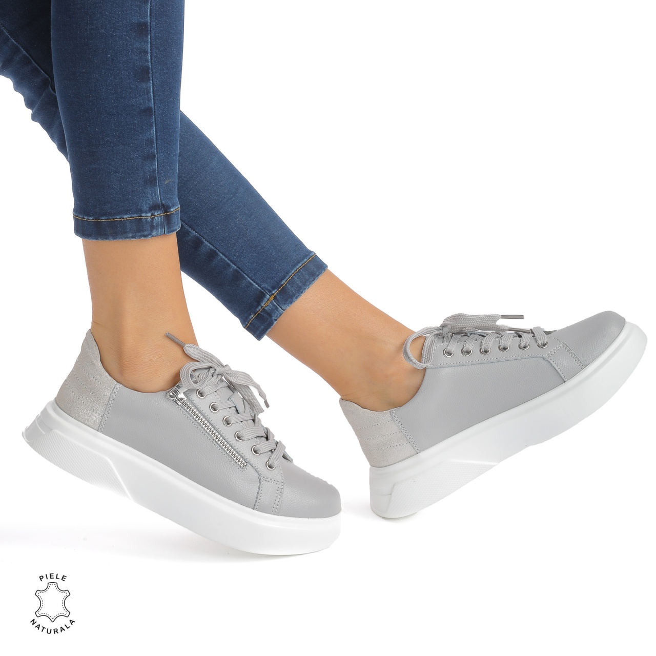 Pantofi Casual DAMA din PIELE Naturala CRL0940 CULOARE: Gri