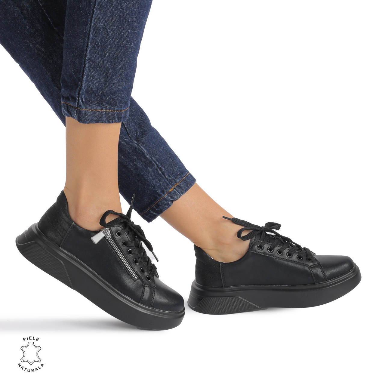 Pantofi Casual DAMA din PIELE Naturala CRL0940 CULOARE: Negru