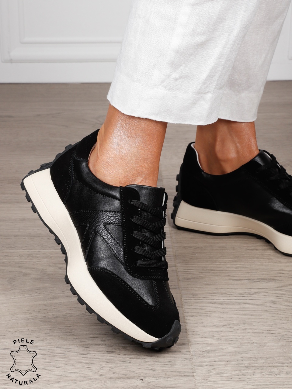 Pantofi Casual dama din Piele Naturala cu model special CRL1551 NEGRU