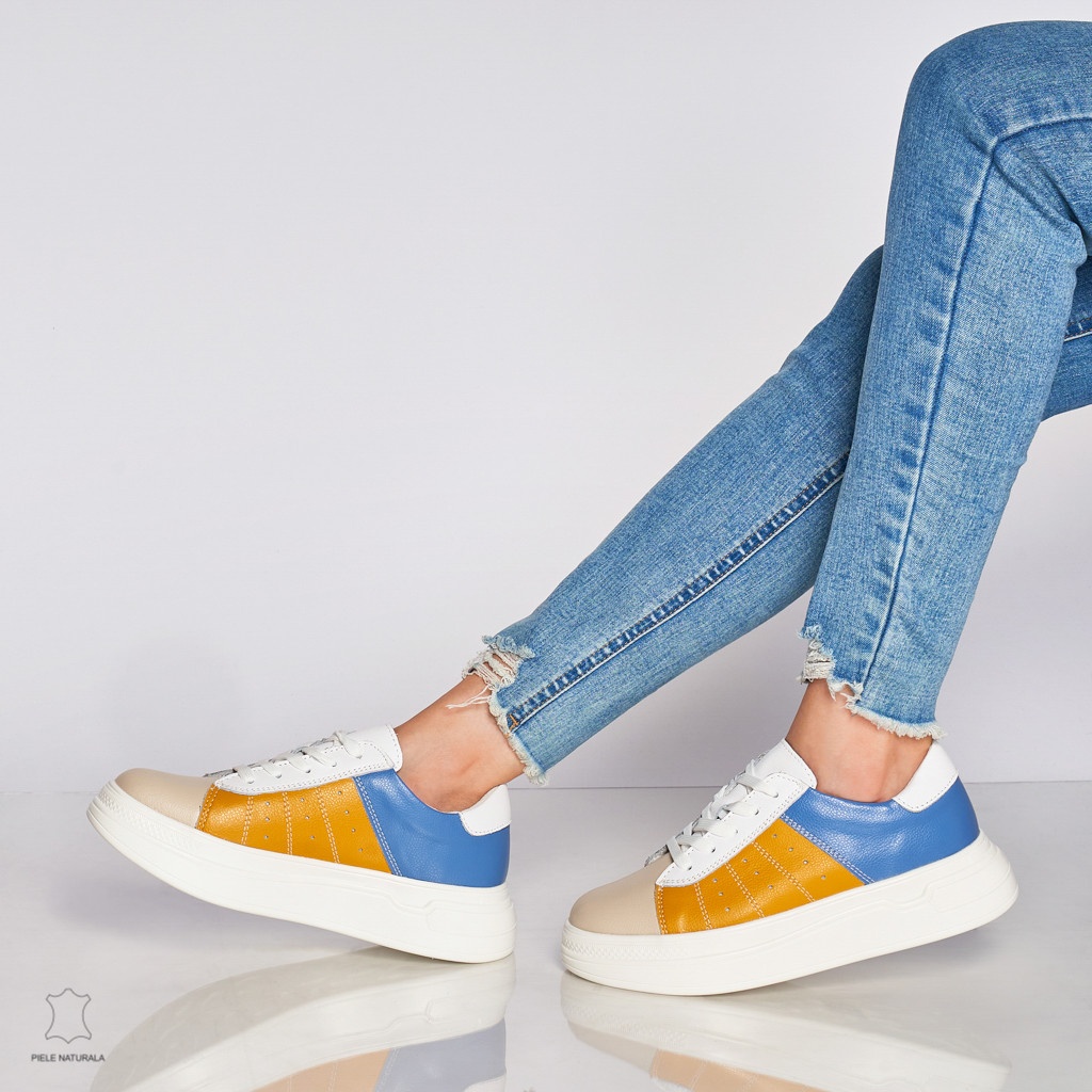 Pantofi Casual dama din Piele naturala cu talpa groasa Multicolor CRL0040 MUSTAR