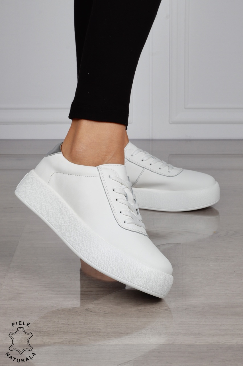 Pantofi Casual DAMA din PIELE Naturala cu talpa inalta plata CRL1518 ALB