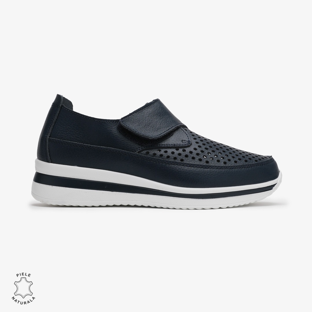 Pantofi casual dama din Piele Naturala Perforati CRL0713 NAVY